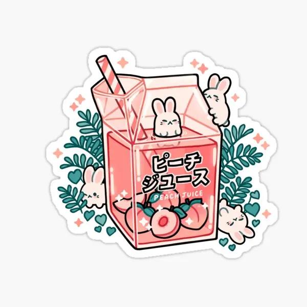 Peach Juice  5PCS Stickers for Car Cartoon Living Room Wall Home Print Anime Room Kid Cute Funny Background Water Bo